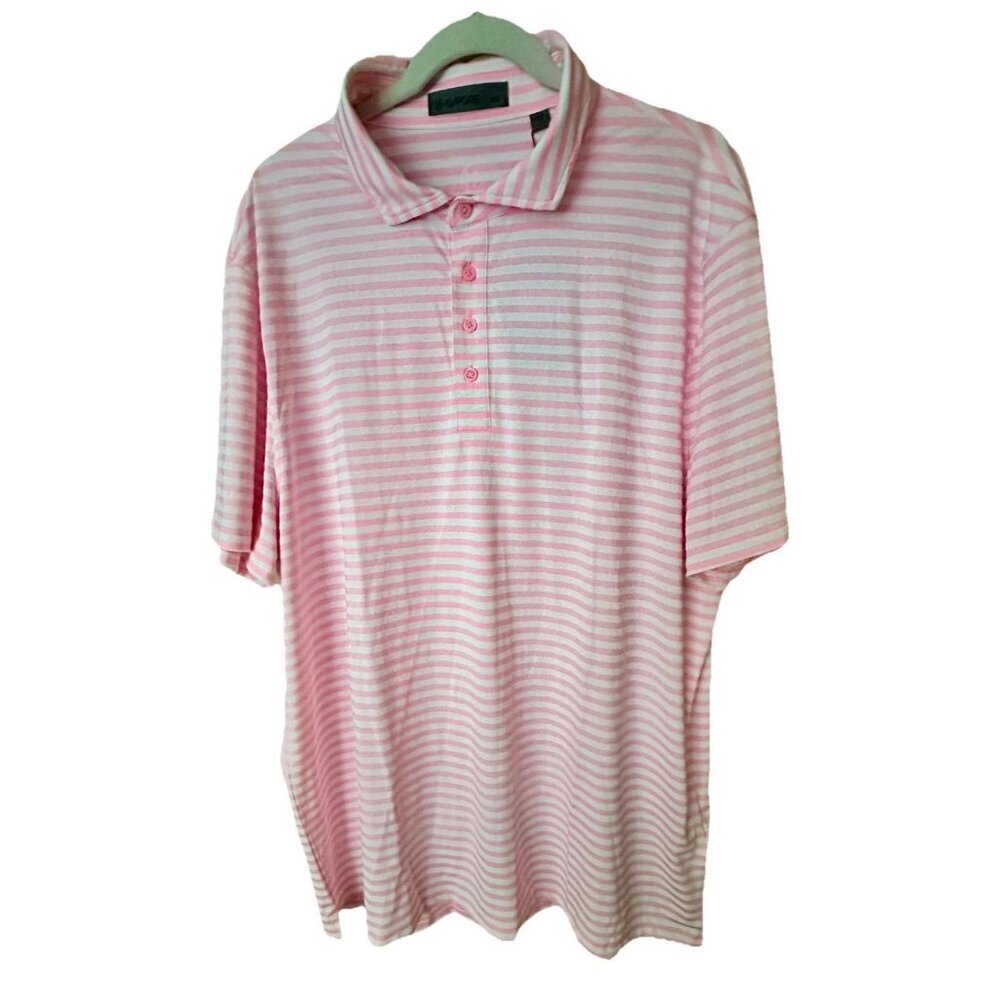 G/Fore‎ Shirt Men SZ XXL Pink White Stripe Golf Polo Performance Comfort NWT